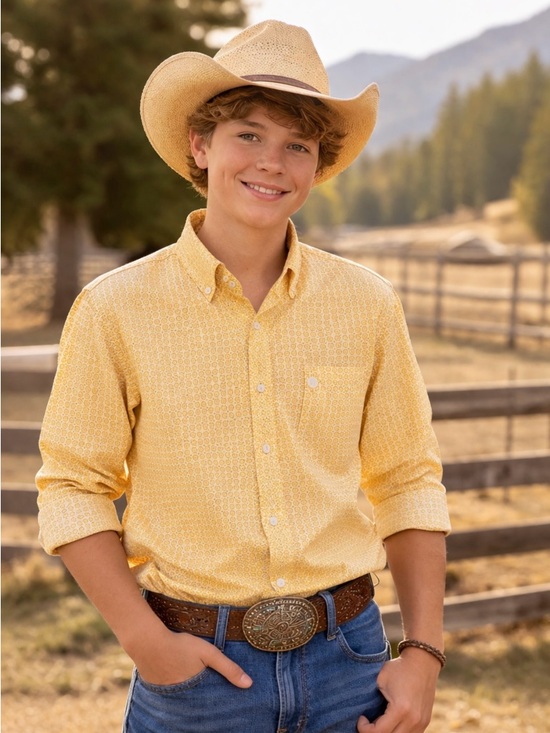 Panhandle Slim Other - Panhandle Slim Western Button Down Shirt 🤠 Yellow Geo Print | Rodeo Cowboy Core